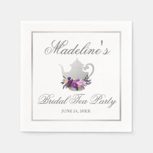Floral Purple Silver Bridal Shower Tea Party Napkin