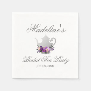Floral Purple Silver Bridal Shower Tea Party Napkin