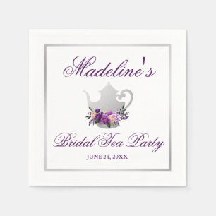 Floral Purple Silver Bridal Shower Tea Party Napkin