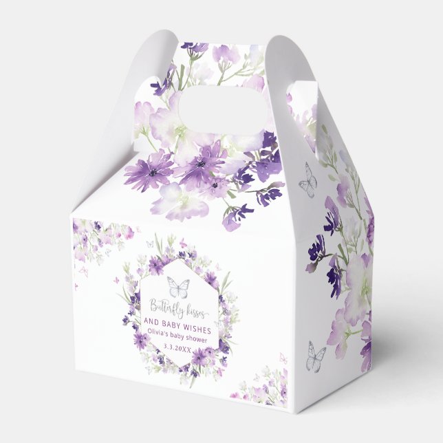 Floral purple silver butterfly baby shower favour box (Front Side)