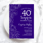 Floral Purple Surprise 40th Birthday Party Invitation<br><div class="desc">Floral Purple Surprise 40th Birthday Party Invitation. Minimalist modern design featuring botanical accents and typography script font. Simple floral invite card perfect for a stylish female surprise bday celebration. Can be customised to any age. Printed Zazzle invitations or instant download digital printable template.</div>