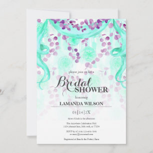 Floral Purple & Teal Banner Bridal Shower Invitation