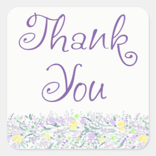 Floral Purple Thank You Heart Lavender Flowers Square Sticker