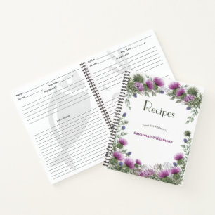 Floral Purple Thistle Elegant Frame Recipe  Notebook