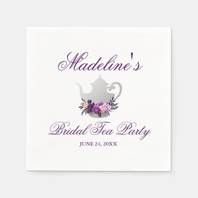 Floral Purple Ultra Violet Bridal Shower Tea Party Napkin (Front)