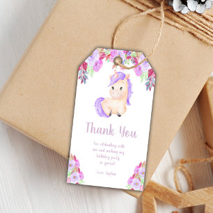 Floral Purple Unicorn Birthday Gift Tags
