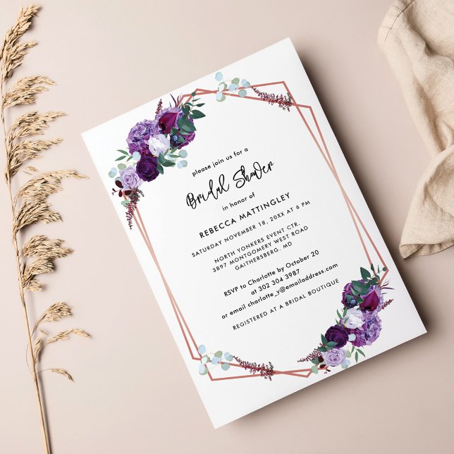 Floral Purple Watercolor Bridal Shower Invitation (Purple Floral Bridal Shower Invitation Card)