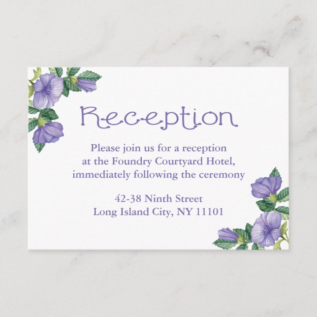 Floral Purple Watercolor Flower Reception Card (Front)