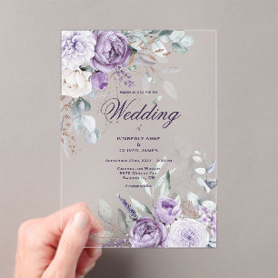 Floral Purple Watercolor Modern Wedding Acrylic Invitations