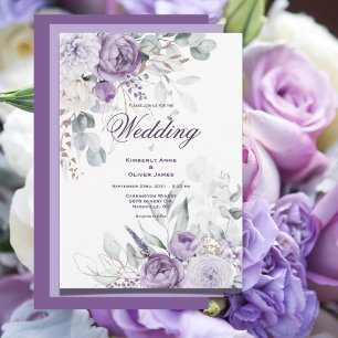 Floral Purple Watercolor Modern Wedding Invitation