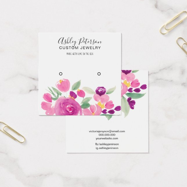 Floral purple watercolor stud earring display (Office)