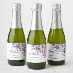 Floral Purple Watercolor Wedding Cheers Sparkling Wine Label