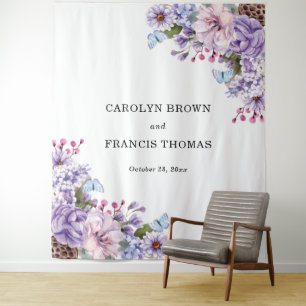 Floral Purple Watercolor Wedding Personalised Tapestry