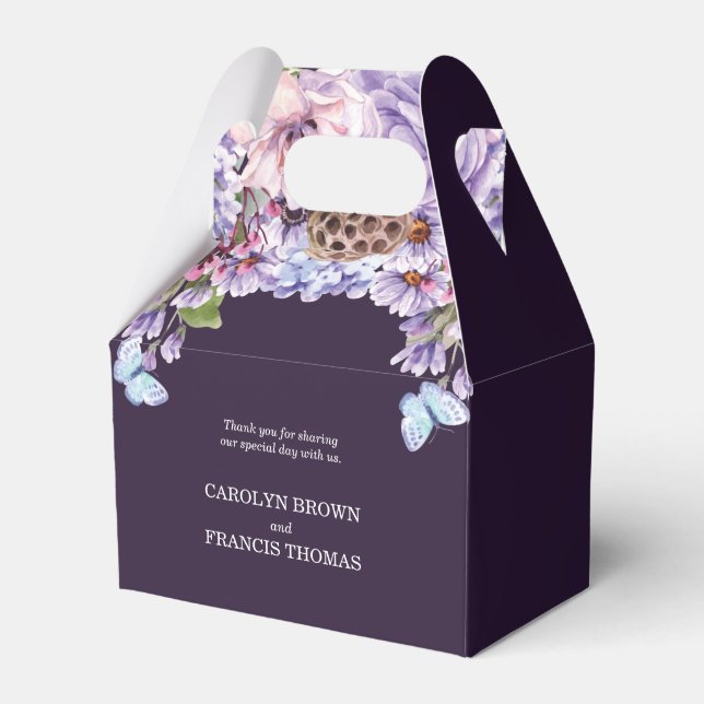Floral Purple Watercolor Wedding Thank you Favour Box (Front Side)