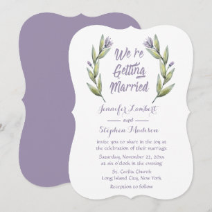 Floral Purple Wedding Invitation Green Laurel Leaf