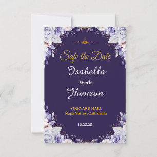 Floral Purple Wedding Save The Date RSVP Card