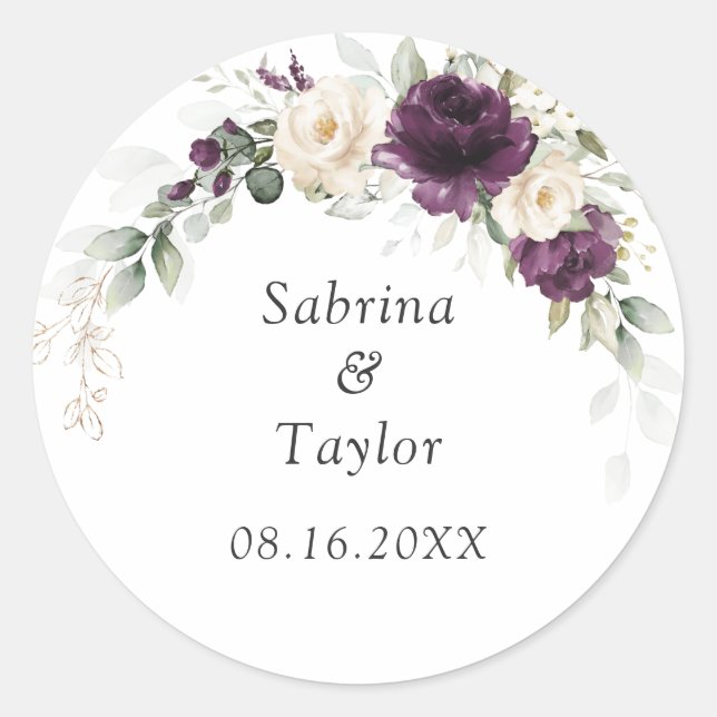 Floral Purple White Greenery Envelope Seal Sticker (Front)