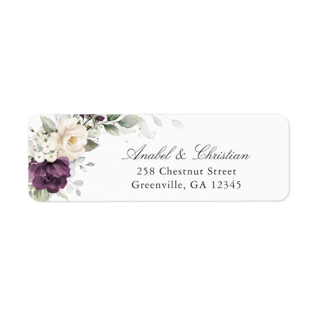 Floral Purple White Greenery Return Address Label (Front)