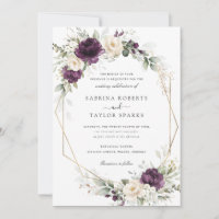 Floral Purple White Plum Greenery Gold Wedding