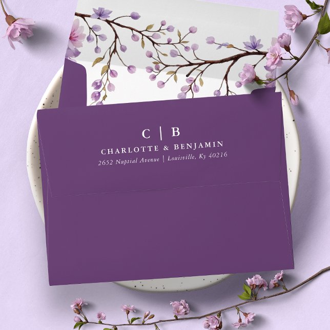 Floral Purple Wisteria Branches Wedding Envelope (Creator Uploaded)