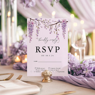 Floral Purple Wisteria Branches Wedding RSVP Card