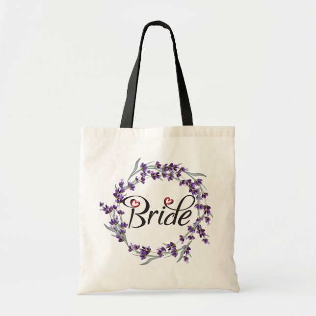 Floral Purple Wreath Calligraphy Bride Beautiful Tote Bag (Front)