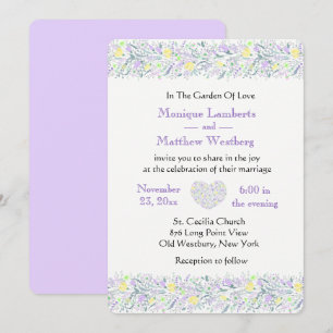 Floral Purple & Yellow Wedding Flowers & Hearts Invitation
