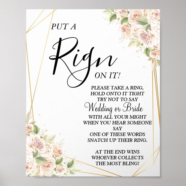 Floral Put a Ring bridal shower game sign (Front)