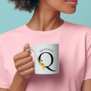 Floral Q Monogram Mug with Editable Name