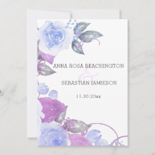*~* Floral QR Blue Roses AR15 - RSVP Gold Wedding Invitation