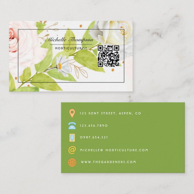 Floral QR Code Business Card (Front/Back)