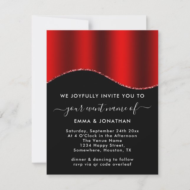 Floral QR Code Glitter Borders Red Wine Black (Front)