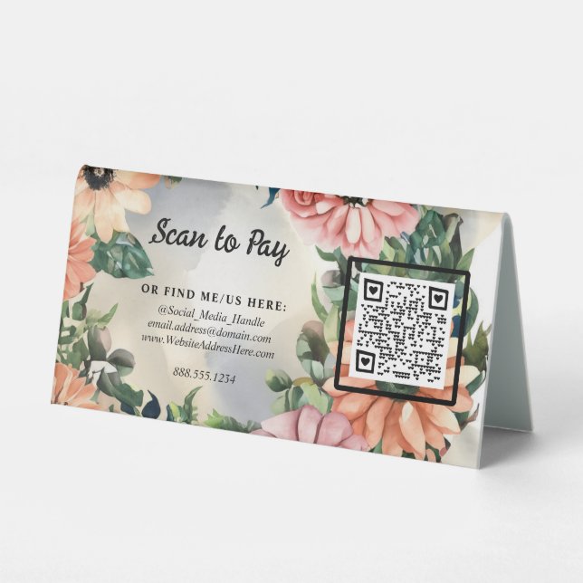 Floral QR code Scan To Pay Pop-Up Market Vendor (Front)