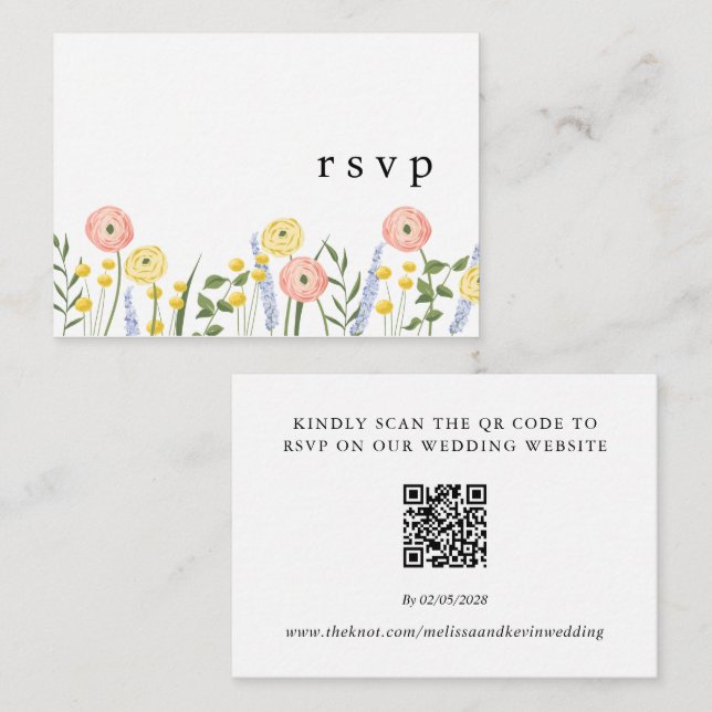 Floral QR Code Wedding RSVP Card (Front/Back)