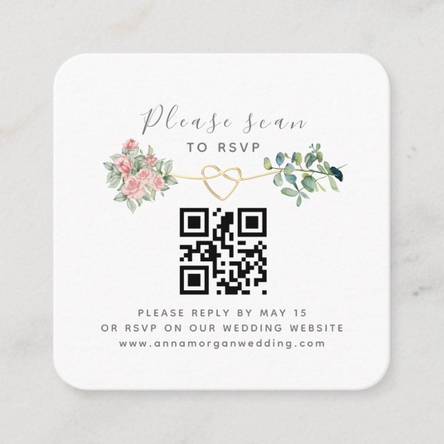Floral QR Code Wedding RSVP Enclosure Card (Front)