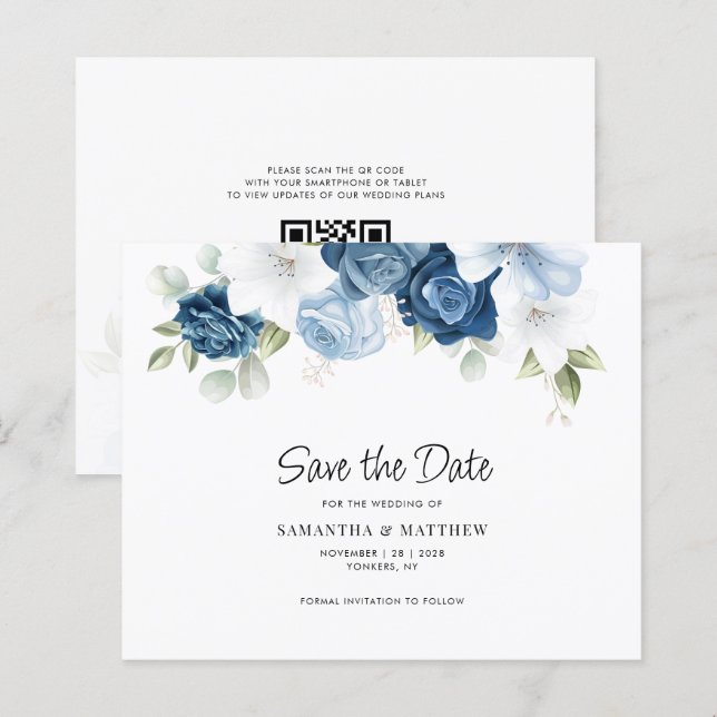 Floral QR Code Wedding Save the Date (Front/Back)