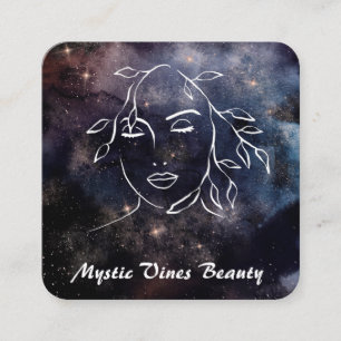 *~* Floral QR Cosmic Nebula Fantasy Goddess Square Square Business Card