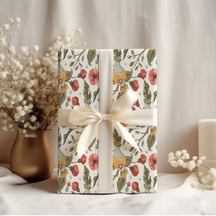 Floral Quail Bird Spring Pattern Wedding Wrapping Paper
