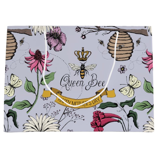 Floral Queen Bee Photo Large Gift Bag (Front)