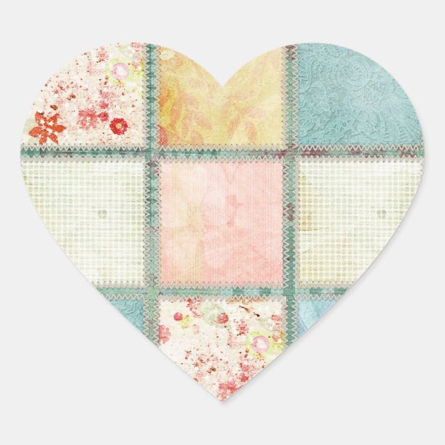 Floral Quilt Squares Heart Sticker (Front)