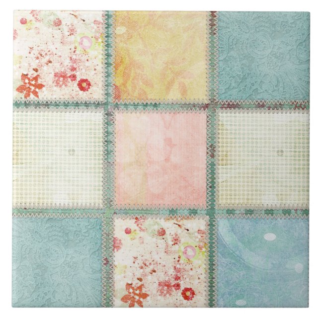 Floral Quilt Squares Square Tile (Front)
