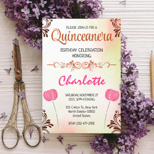 floral Quinceanera 15th Birthday for Spanish Girl Invitation