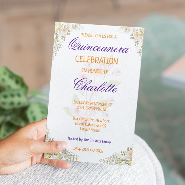 floral Quinceanera 15th Birthday for Spanish Girl Invitation (Creator Uploaded)
