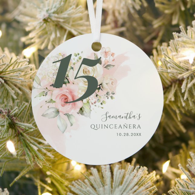 Floral Quinceanera 15th Birthday Greenery Pink Metal Tree Decoration (Insitu)