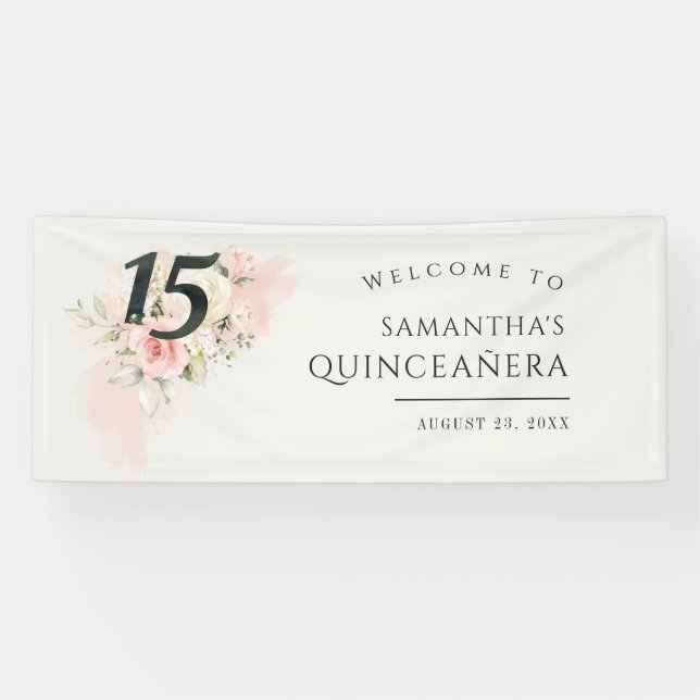 Floral Quinceanera Botanical 15th Birthday Banner (Horizontal)