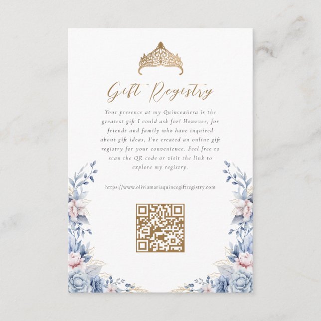 Floral Quinceanera Gift Registry Enclosure Card (Front)