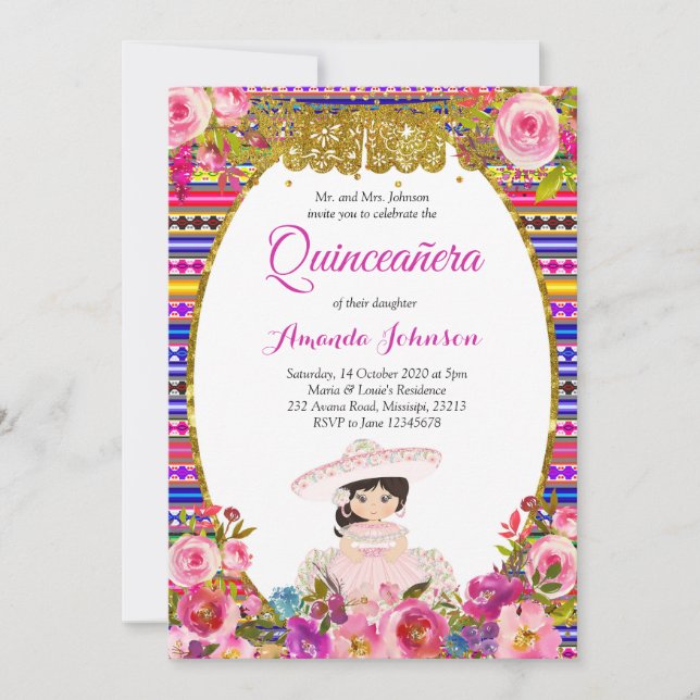 Floral Quinceañera Invitation Spanish Invite (Front)