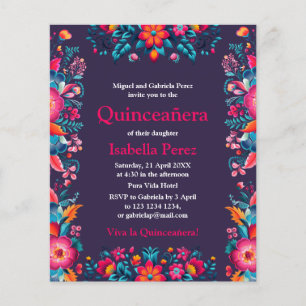 Floral Quinceanera Purple Mexican Fiesta Birthday Flyer