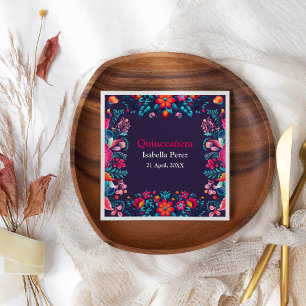 Floral Quinceanera Purple Mexican Fiesta Birthday Napkin