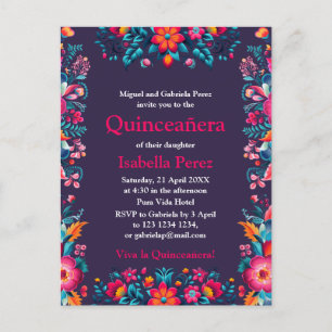 Floral Quinceanera Purple Mexican Fiesta Birthday Postcard